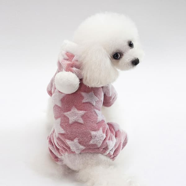2-pack små hundpyjamas overall jumpsuit, vinterfleece valp huvtröja pyjamas outfit med 4 ben jacka kappa kläder (blå+rosa)