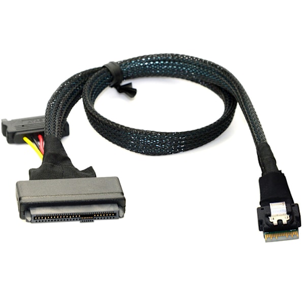 SFF-8643 - SFF 8639 -kaapeli, 12 Gt/s Mini SAS HD -kaapeli sisäinen Mini SAS SFF 8643 - U.2 SFF 8639 -kaapeli 15-napaisella naaras-SATA-virtapistokkeella
