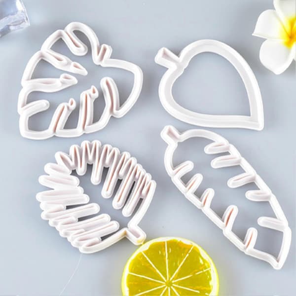 4 stk kakeform bladform DIY håndverksutstyr plast dekorering kjeks kutter for hjemmet