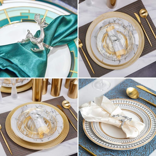 Elegant Silver Deer Servettringar Set För Säsongsbetonad Bordsdekoration, Kompletta Bordskollektioner, 6 Delar Galvaniserade Metall Servetthållare För