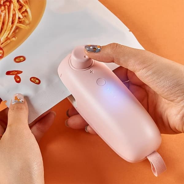 1 st Rosa Mini Förseglare, USB Uppladdningsbar Termisk Vakuumförseglare 2 i 1