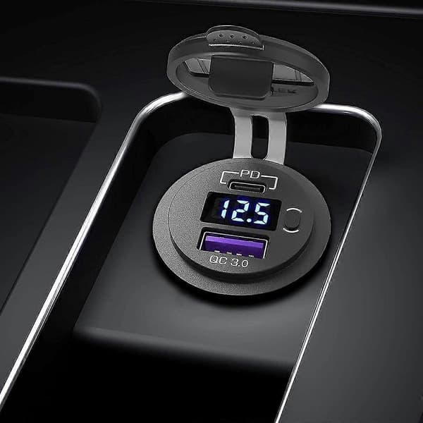 Bil USB-lader Hurtiglading Qc 3.0 & Pd USB-lader Socket Adapter Med Bryter Voltmeter For Lastebil