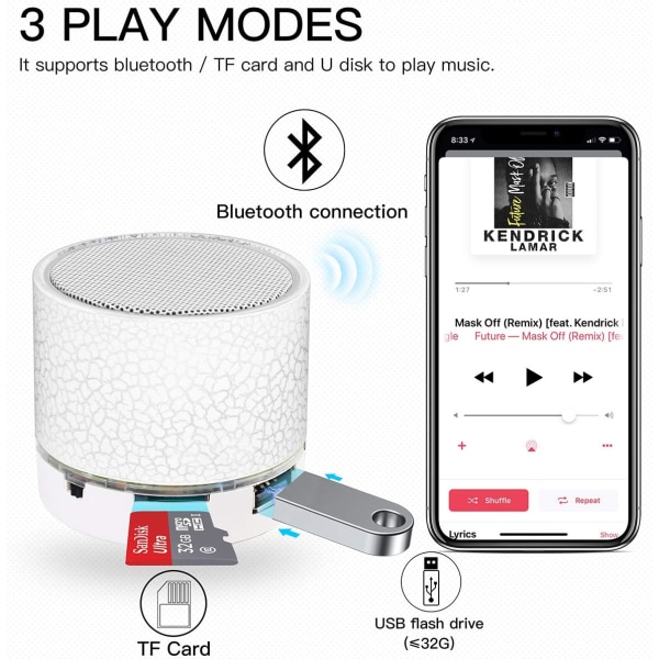 Bluetooth-kaiutin hyvällä äänenlaadulla ja musikaalisuudella, valkoinen