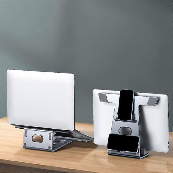 Grått justerbart laptopställ, kylande hållare, halkfritt notebook-stativ i aluminium
