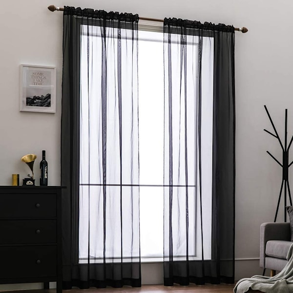 Voile Gardin Transparent Gardin i Ensfarget Stangedesign
