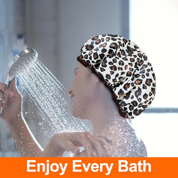 1 stk leopard print badehætte - sort leopard print