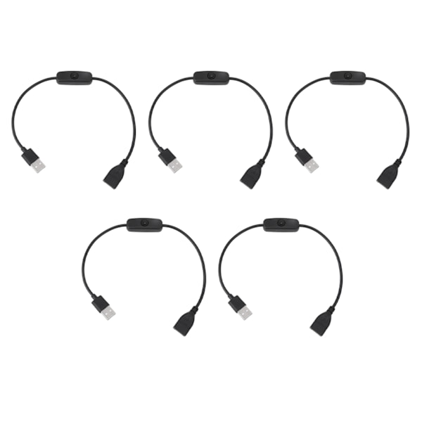 5PCS PÅ/AV-brytare Hane till Hona Kabel 2-stifts PVC USB-förlängningskabel med knapp för körinspelare LED-lampor Svart