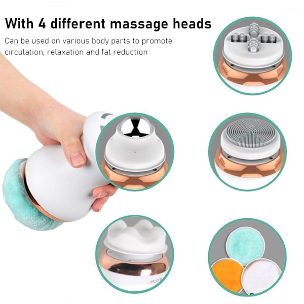 Håndholdt Cellulite-Fjerner Massager Vibrationskropsskulpterende Slankende Massager med 4 Massagehoveder 100‑240V EU-Stik