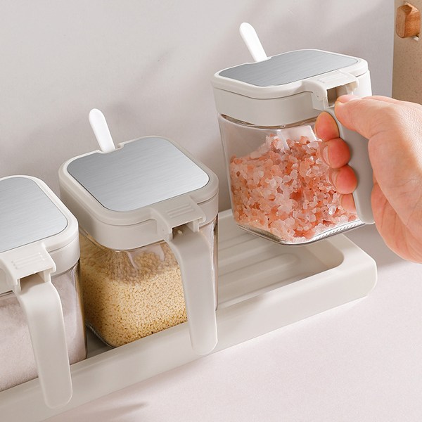 1 set kryddburkar set genomskinliga kryddburkar glas saltburk glasförvaring vit liten krydda