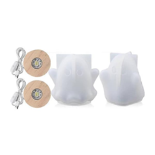 Silikon Lampformar För Resin, 2-pack Spökformade Nattlamps Resinformar Med 2st USB Träglöd