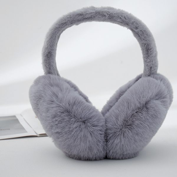Grå ørevarmere til kvinder Vintertilbehør Plysset Fluffy Foldbar