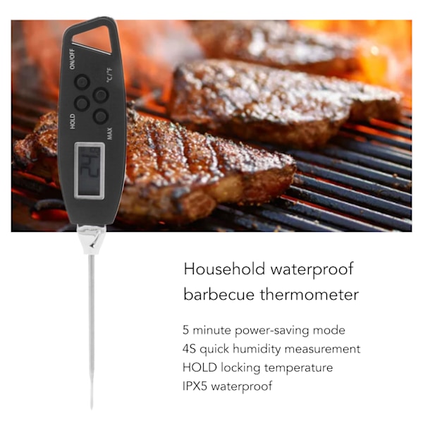 Digital mattermometer för mat - Exakt termometer med omedelbar avläsning - Köksredskap för grillning och matlagning - Svart