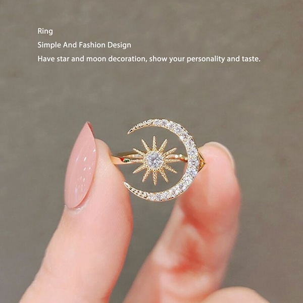 Gul kall 925 silverring dam flickor utsökt mode stil stjärna måne diamant ring smycken tillbehör