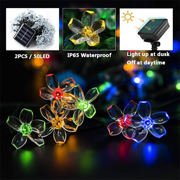 Solcelled Fe-Have-Lys til Udendørs - 9.5M 8 Tilstande 50 LED Sol