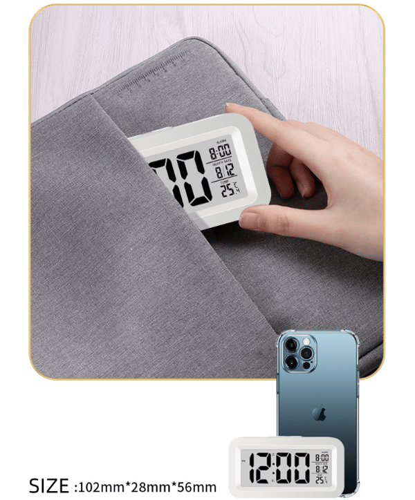 Digital klocka med snooze-funktion, perfekt för morgontrötta