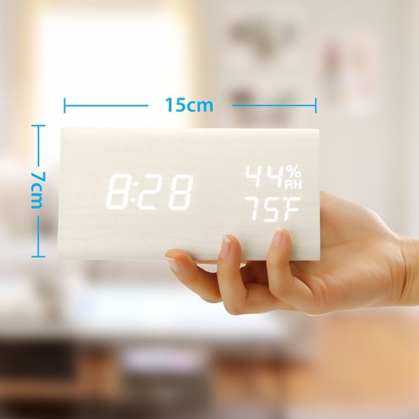 OCT17 Träväckarklocka, Trä LED Digital Bordsur, Uppgraderad