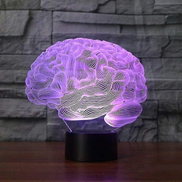 3D Menneskehjerne - Lillehjerne Model Bordlampe 7 Farveskiftende LED Natlampe Gave