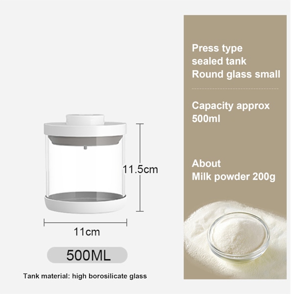 Lufttæt Kaffebønne Opbevaringskrukke, Glaskrukke med Lufttæt Låg, Køkken Glas Opbevaringskrukke, Sukkerkrukke, Glas Mad Opbevaringskrukke, (Rund 500ML)