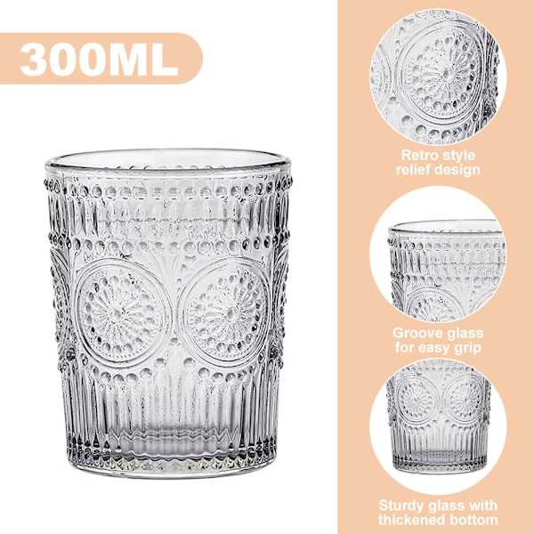 300 ml Vintage-vesilasit, Romanttiset Juomalasit, Lasitavar