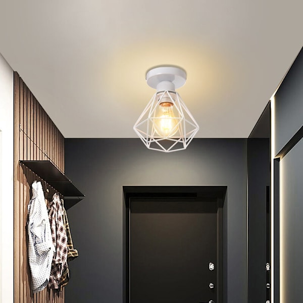 3 stk. Taklampe Bur Diamant E27 16cm Hvit Retro Industriell Hengelampe for Gang Trappe Soverom