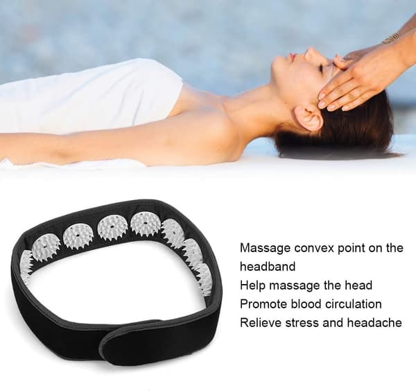 Akupressur Wrap Hovedbånd, Bærbart Massage Hovedbånd til Lindring N