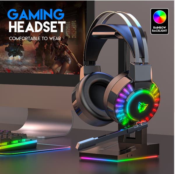 Gaming Headset med mikrofon for PS4 PS5 Xbox One PC, RGB Stereo Gaming
