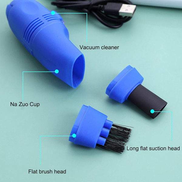 USB Mini Dammsugare Låg Ljud Stor Kapacitet Bärbar Tangentbordsrengörare för Dator TangentbordBlå