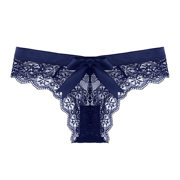 Navy Blå S Truser Bomulls-T-truser Sømløse Intimtøy Lav Midje Transparent Utskjæring Sløyfe Lace Thong