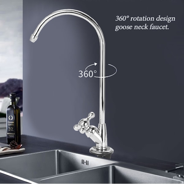 Elegant Design Dricksvattenkran, Krompläterad Rostfri Stål Omvänd Osmos Kran, Kompatibel Med Vattenfiltersystem Under Diskbänk Och