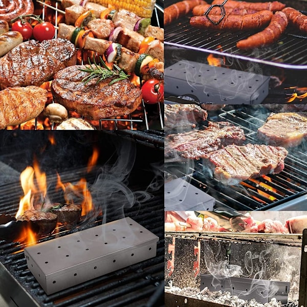 BBQ Rökbox för Kolgrillning, Fler Rökventiler för Förbättrad Smak, Lättöppnat Gångjärnslock för Snabbt Byte av Träflis, Hållbart Rostfritt Stål
