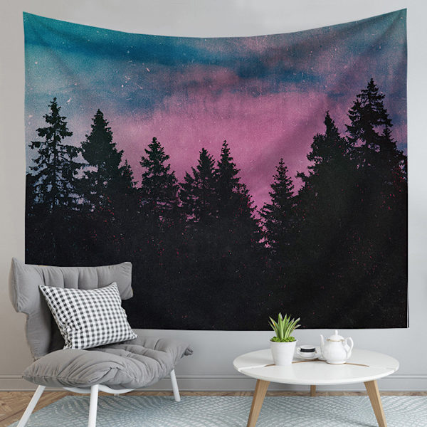 Dimmig träd väggbonad liten gobeläng natur tallskog vägg