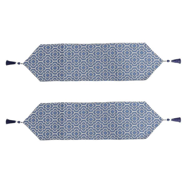2 stk. blå bordløper 122 cm Jacquard kaffebordløper med dusker kommode skjerf for hjemmedekorasjon