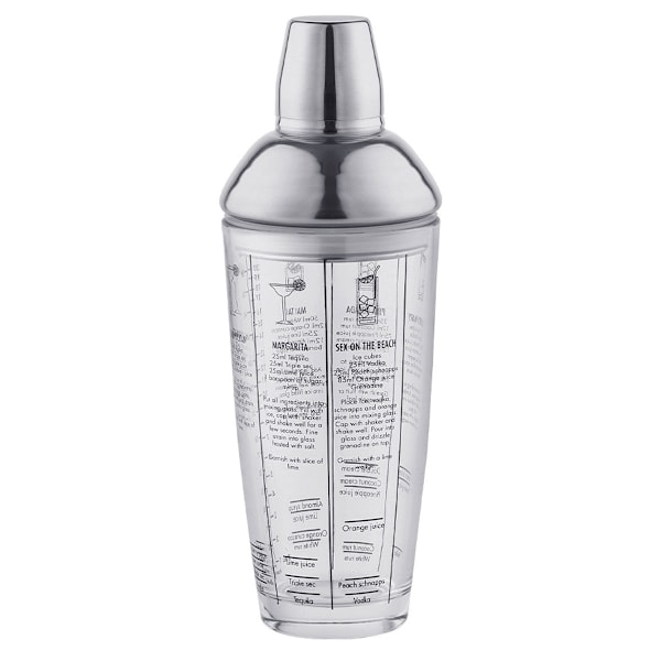 Glass cocktail shaker med cocktailoppskrift, klar glass shaker