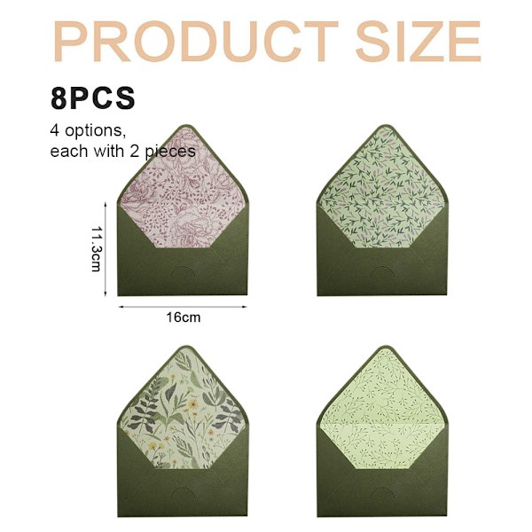8-pack V-flik inbjudningskuvert för kort, födelsedag, bröllop, examen, gratulationskort, babyshower, 16x11,3 cm