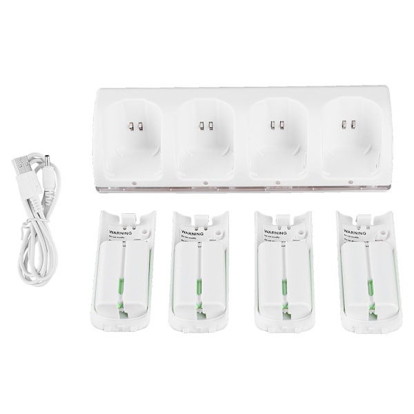 Vit 4 i 1 laddningsstation laddare med 4 st 2800 mAh batteri för Wii / Wii Uremotes2800 mAh batteri