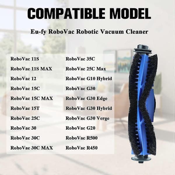 1 sæt erstatningsrullebørste til Eu-fy Robovac 11s, kompatibel med Robovac 15c, 30, 30c, 12roboti