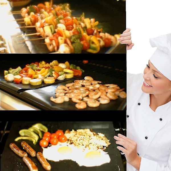 Set med 5 grillmattor, grillmatta, bakplåt, gasolgrill, ugn, elektrisk kol, non-stick