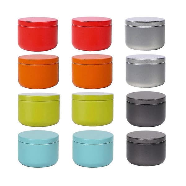 12 stk. 54x40mm Rund Tin Dåse Te Dåser Mad Opbevaringsbeholder Til Løs Te, Kaffe, , , Bærbar St