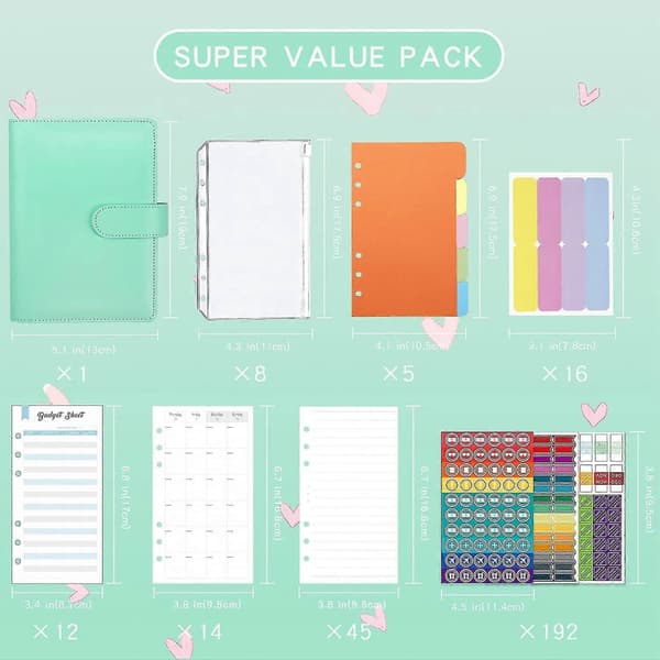 A6 Budget Binder med lynlåskuverter, kontantkuverter til budgettering, My Izer Plr For