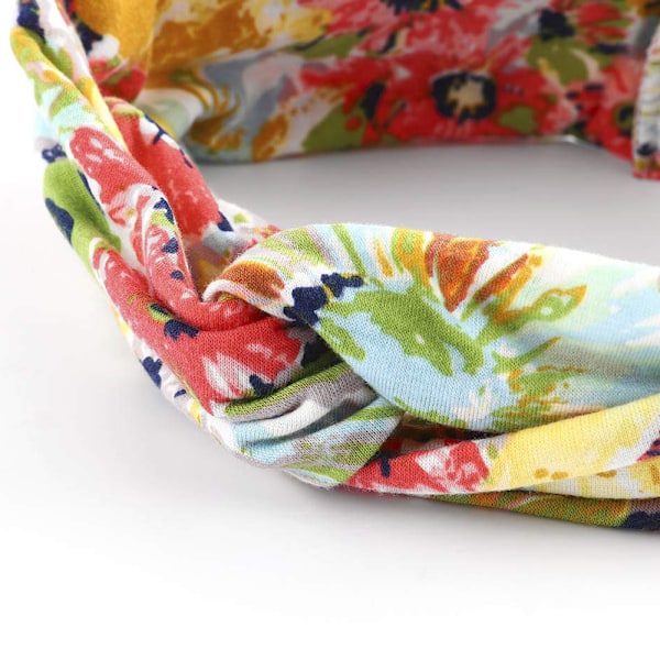 KAVYA Set med 4 Boho Pannband Dam Pannband Hårband Turban Elastiskt Mjukt Bohemian Pannband Blommönster Printed Twisted Bomull för vardagsyoga