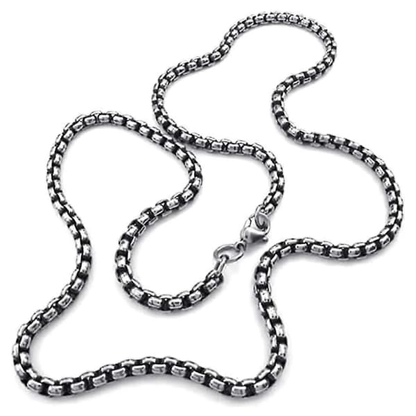 Smykkehalskæde til mænd - Kæde - 4mm Biker Retro Link - Rustfrit stål - Til mænd - Farve Sort S