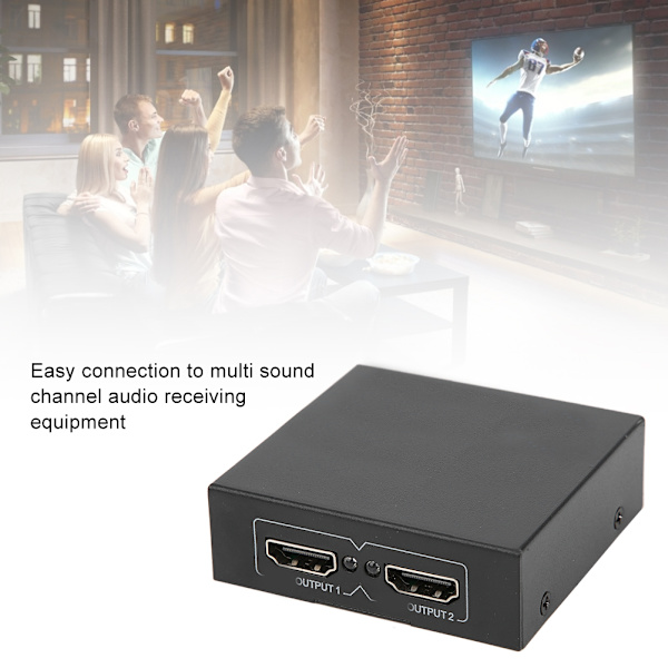 HDMI-splitter, HD-videoswitcher 1 inn 2 ut 100‑240V Koble til lydmottaker EU