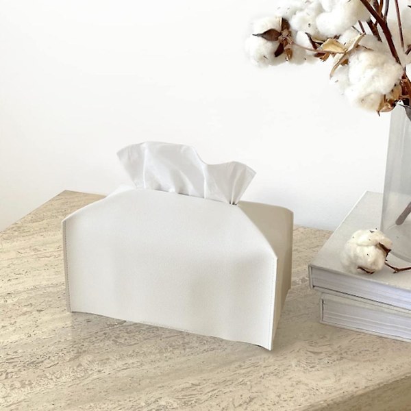 Vævæskeskrin Cover, Moderne Dekorativ Læder Rektangulær Vævæskeskrin Case Organizer Holder til Kommode, Natbord, Stue - Hvid