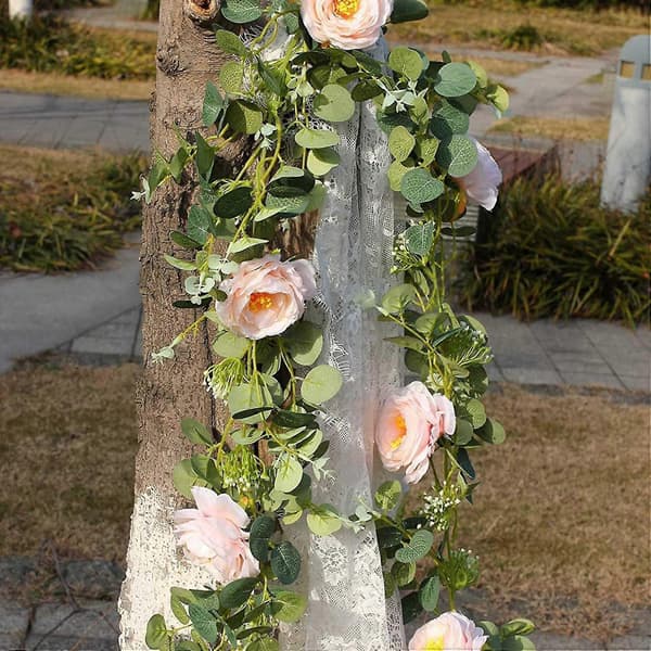 2 Pak Eucalyptus Guirlande Med Champagne, Grønt Guirlande Bulk Kunstig Silke Blomster Eucalyptus L