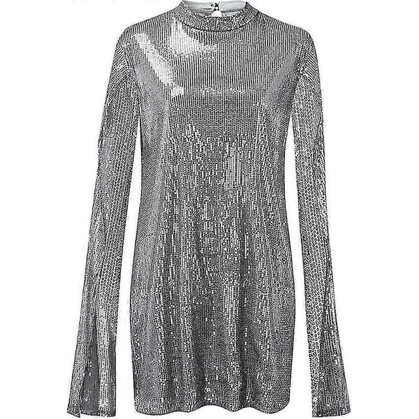 Dam Cape Paljettklänning Långärmad Mini Split Klänning S2024123014726 Black S