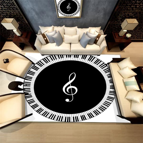 Hjemmeindretningsmåtte, kompatibel med klaver tangenter - Musikalske noder og keyboardmønstre tilføjer elegance til ethvert rum