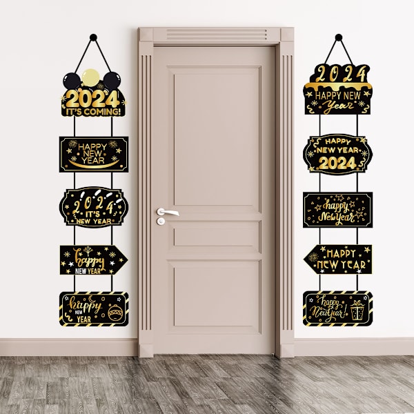 Glad Nytt År Banner 2024, Hängande Glad Nytt År Dörr Banner,