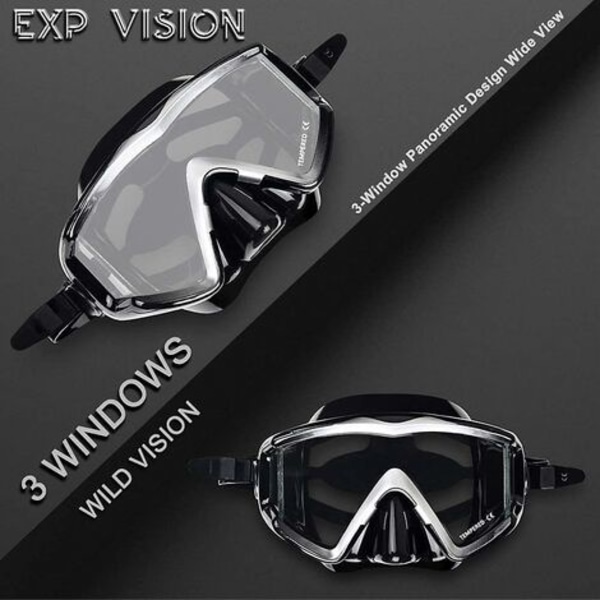 Panoramadykmask för vuxna med snorkel, härdat glas, dykmask av premiumkvalitet, simglasögon med nässkydd, dykutrustning