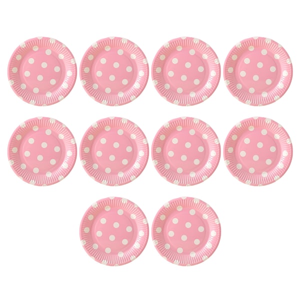 10 stk Festutstyr 7 tommers prikket papirbrett Kakeplate Engangs Grillplate (Rosa)