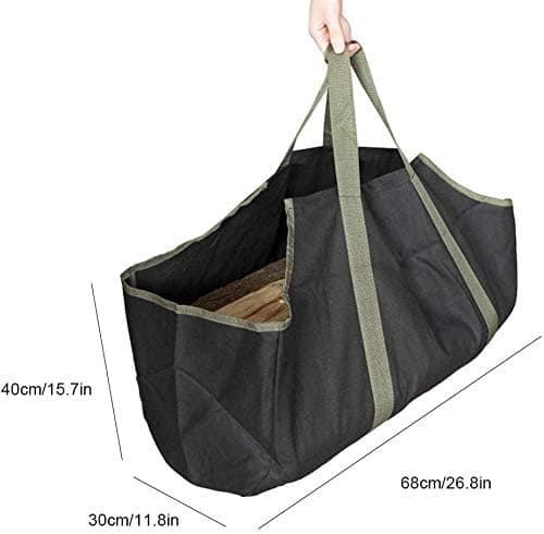 (Svart+grön) Vedbärare, kraftig robust canvas vedkorg